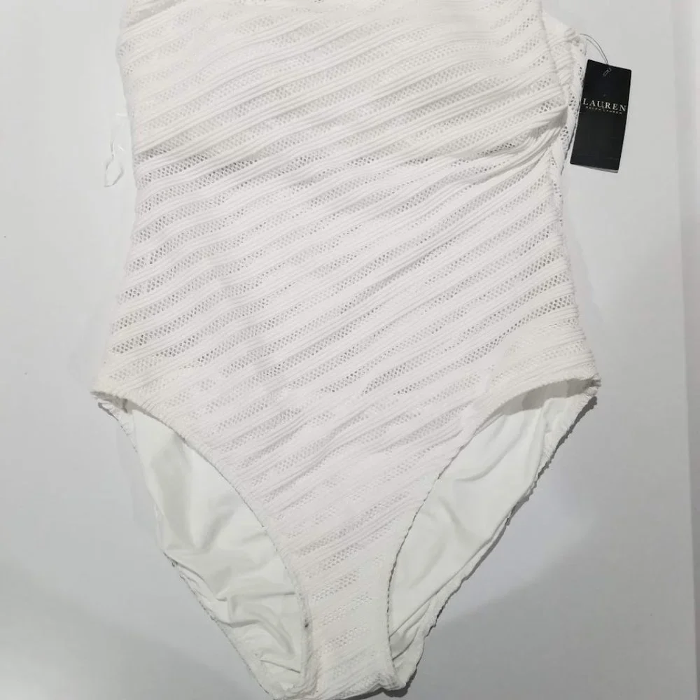 Lauren Ralph Lauren Ottoman Mesh One Shoulder One-Piece Size 14 - Picture 5 of 14